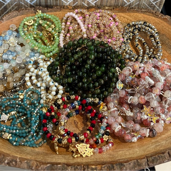 Jewelry - Set of 4 Glass Beaded Stretch Bracelets With Charms ( You Choose your 4)